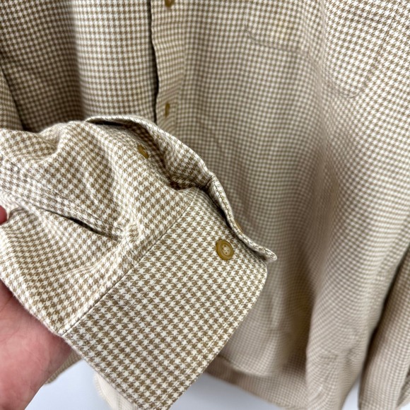 Land's End Tan/White Houndstooth Button Down Flannel Shirt Men's XL - Picture 7 of 14
